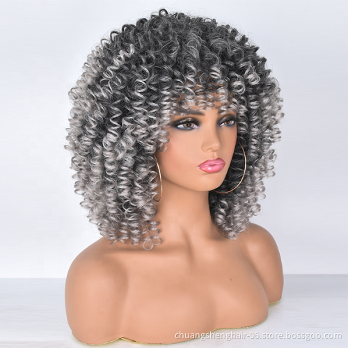 High temperature resistance fiber wig Short curly wigs for black women with bangs Ombre blonde synthetic afro kinky curly wigs